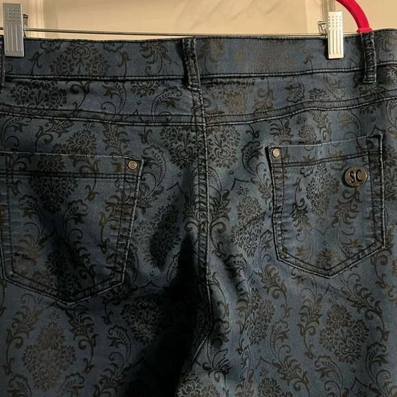 Simon Chang Blue Damask Print Straight Leg Jeans - Picture 4 of 5